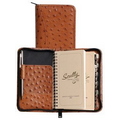 Ostrich Embossed Leather 3 Way Zipper Pocket Weekly Planner w/ Tel. Address Book